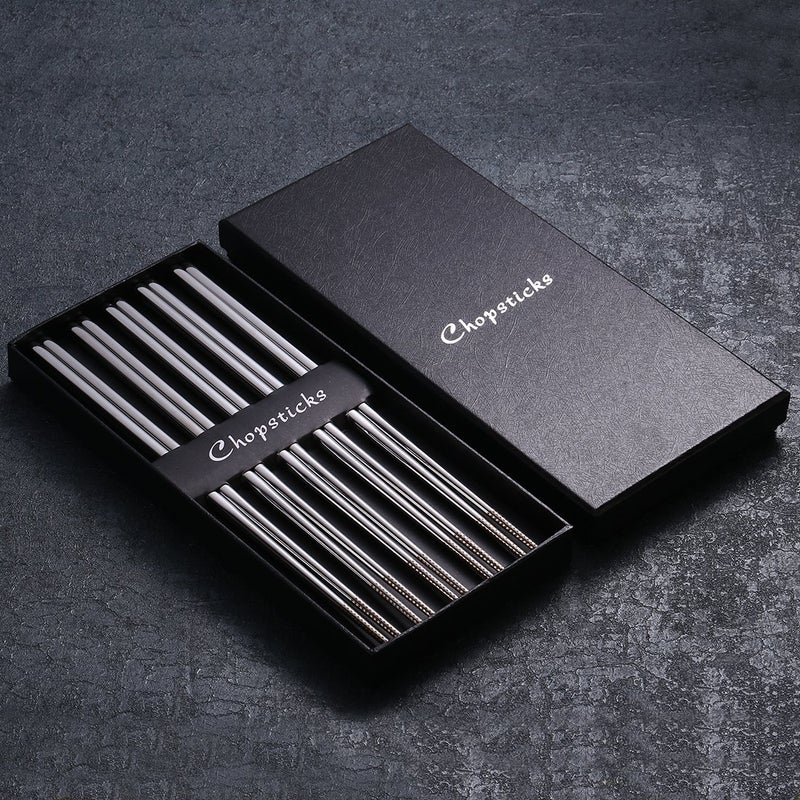 Devico Chopsticks, Metal Chopsticks, 18/10 Stainless Steel Chopstick Set, Reusable, Dishwasher Safe (5 pairs) - Image 4